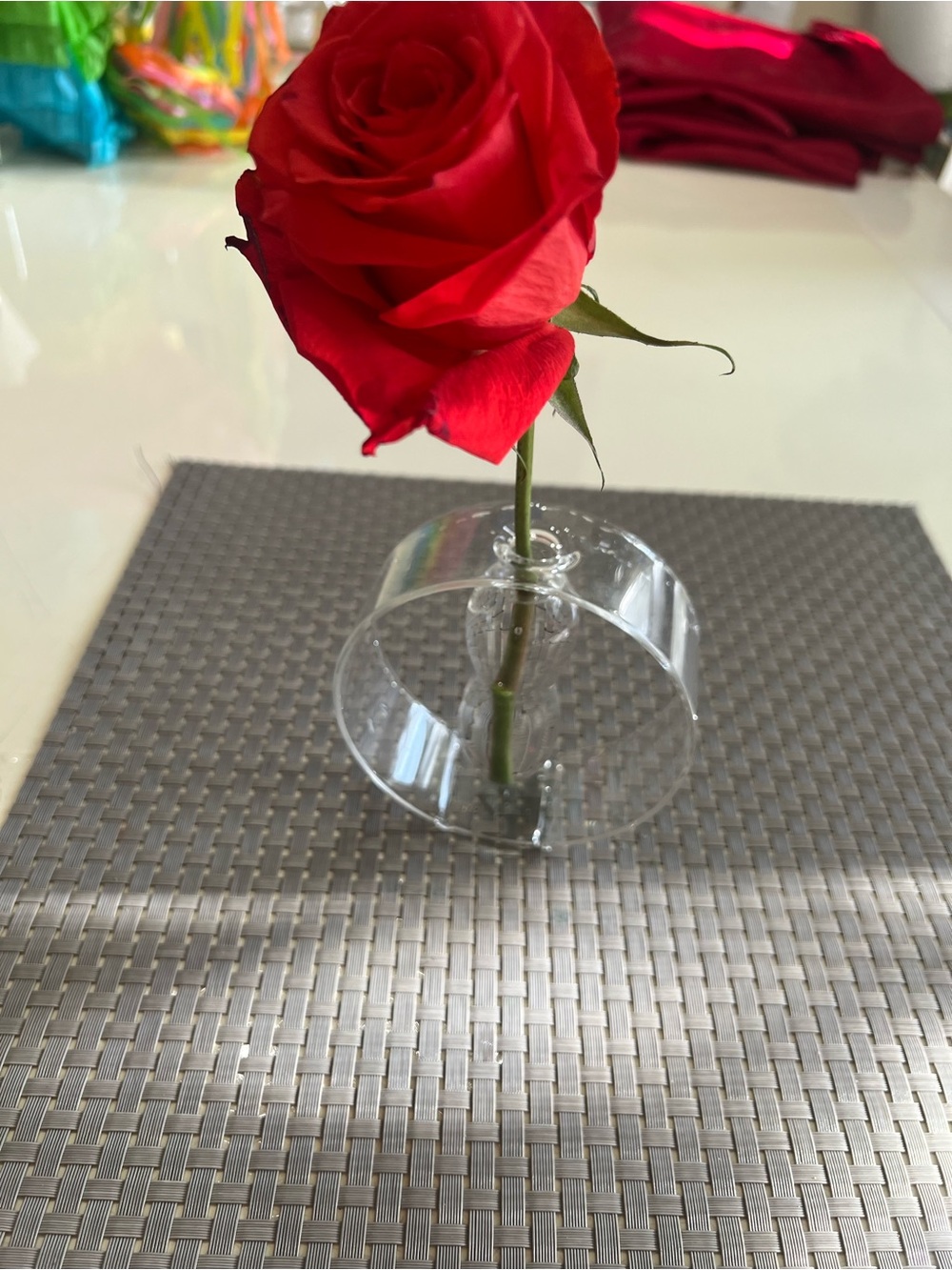 Modern Clear Glass Single Flower Bud Vase – Unique Round Sculptural Design